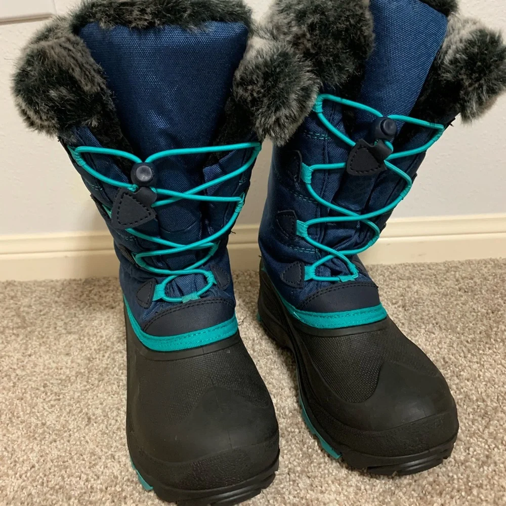 Kamik Kids Snowangel Snow Boots Blue Teal Faux Fur Waterproof Size 4 Youth
